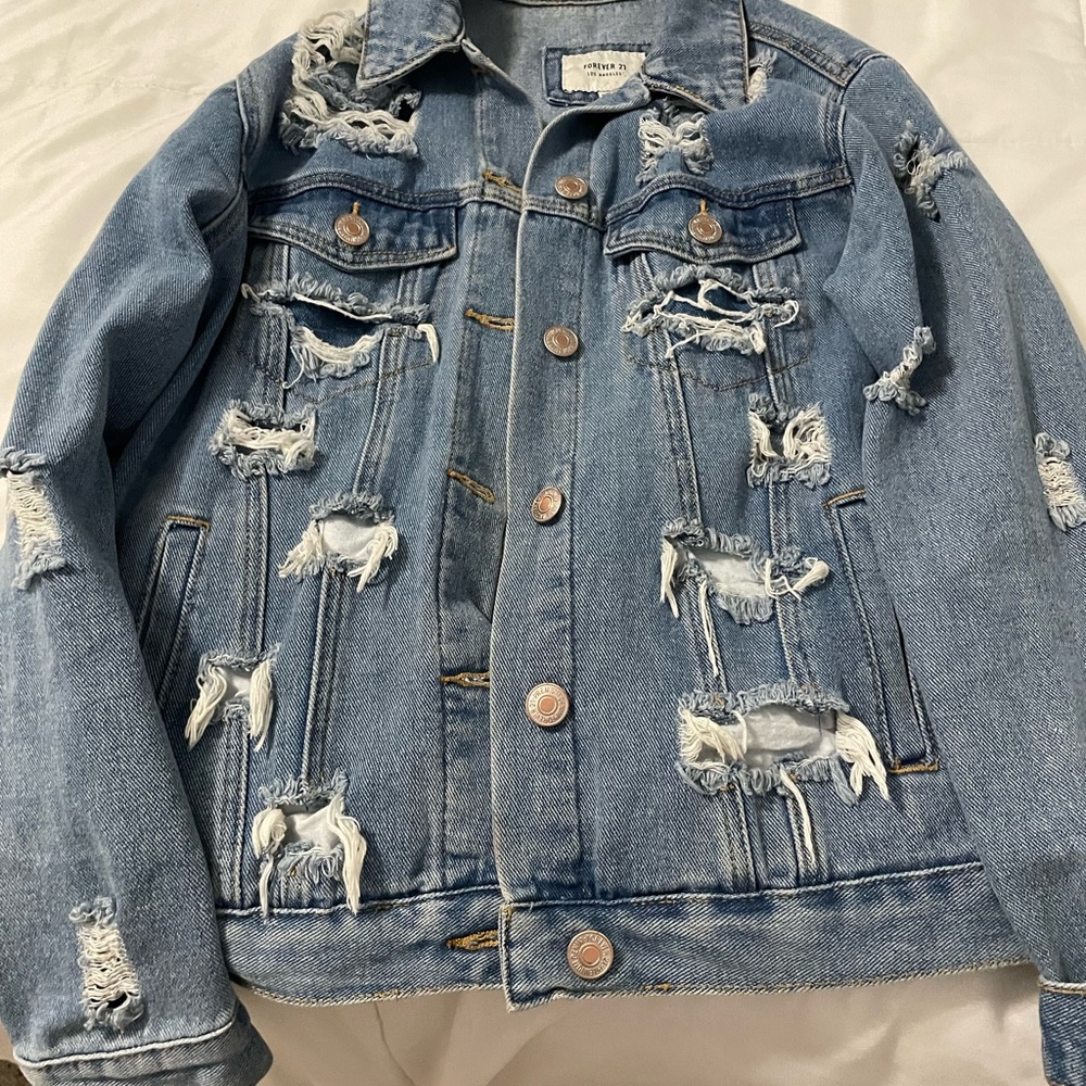 Distressed Blue Denim Jacket Size Small - Picture 5 of 9